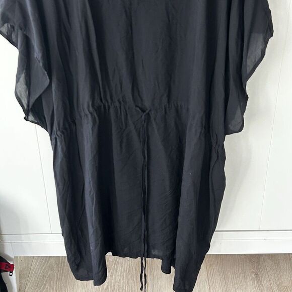 Lands End Top Size XL Cover Up Black V-Neck Tie Waist Modal Coastal Beach Pool - Picture 5 of 8